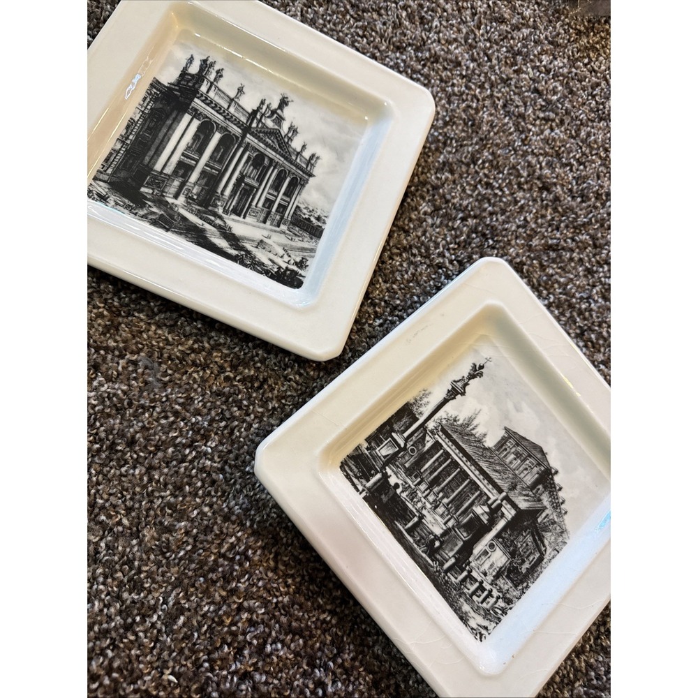 Brunelli "Cities" Vintage‎ Lot Of 2 Basilica Italian Square Plates White Black